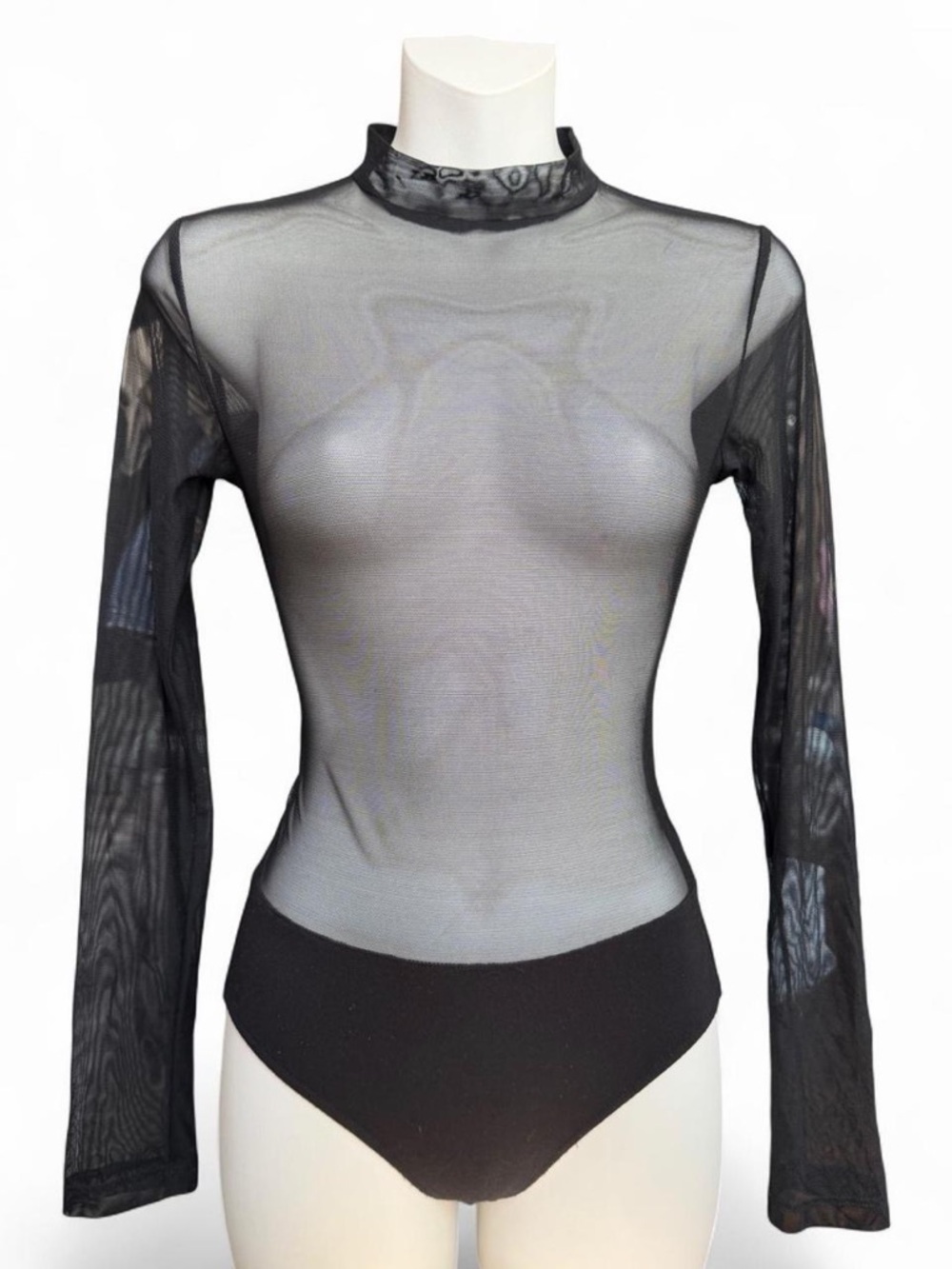 Forever 21 Black Sheer Mesh Long-Sleeve Bodysuit